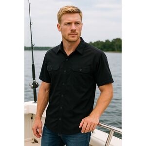 Reel Legends Performance Fishing Shirt Black Vented Quick‎ Dry Men's L